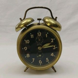 Vintage Bradley Wind Up Alarm Clock Brass Double Bell West Germany Metal