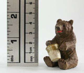 Black Forest Antique Child Thimble Carved Bear Holder Figurine Miniature