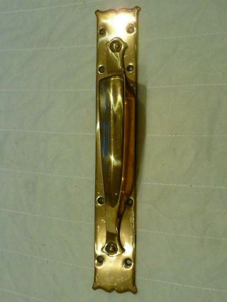 Antique Art Nouveau Polished Brass Single Door Handle Shop Pull/back Plate Old