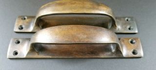 2 Antique Solid Brass Large Strong Gate Cabinet Trunk Chest Handles 6 - 3/8 