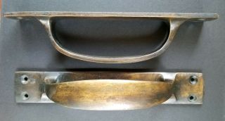 2 Antique Solid Brass Large Strong Gate Cabinet Trunk Chest Handles 6 - 3/8 