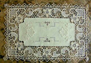 Estate Antique 8 Lace Placemats Point De Venise Needlelace Figural Floral