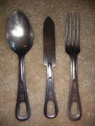 U.  S.  Military Mess Kit Stainless Steel Spoon,  Fork,  Knife Eating Utensils
