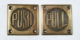 Set Of Art Deco Door Pull And Push Signs Unique Antique Solid Brass 2 1/2 " F11