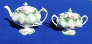 Vintage Nippon[?] Unmarked Hand Painted Sugar Bowl and Creamer set W/Gilded Edge 2