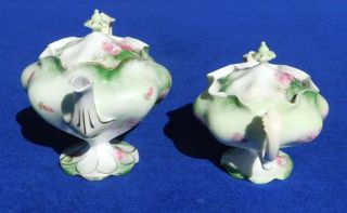 Vintage Nippon[?] Unmarked Hand Painted Sugar Bowl and Creamer set W/Gilded Edge 3