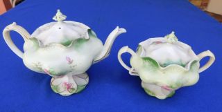 Vintage Nippon[?] Unmarked Hand Painted Sugar Bowl and Creamer set W/Gilded Edge 5