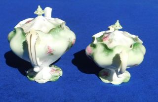 Vintage Nippon[?] Unmarked Hand Painted Sugar Bowl and Creamer set W/Gilded Edge 6