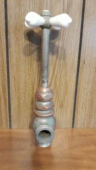 Antique Victorian Chrome Over Copper Hot Water Faucet W/Porcelain Handle 2