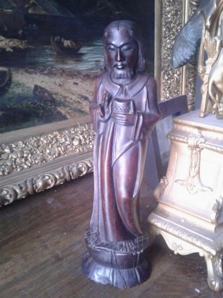 18th/19th Century Religious Hand Carved Statue Of Christ 15 Inches Antique