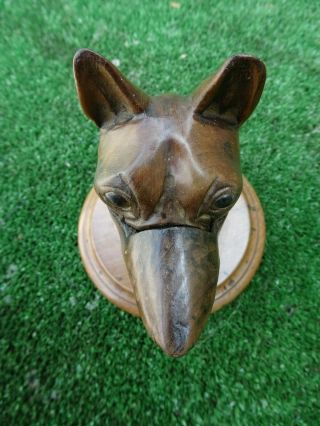 19thC BLACK FOREST WOODEN WALNUT DOGS HEAD CARVING,  HINGED INKWELL c1850s 7