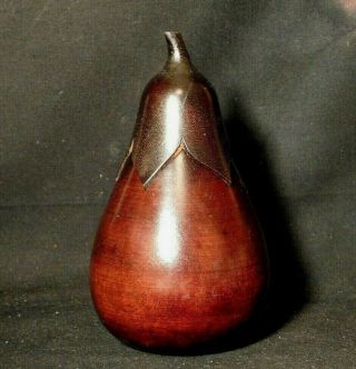 Early 3 Pc Wood Pear Shape Tea Sugar Caddy Screw On Top & Inner Lid Treenware 2