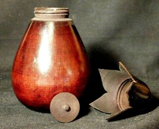 Early 3 Pc Wood Pear Shape Tea Sugar Caddy Screw On Top & Inner Lid Treenware 5