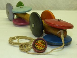 Antique 1920 Follo - Me Tinker Colorful Wood Pull Toy By Toy Tinkers Evanston Il