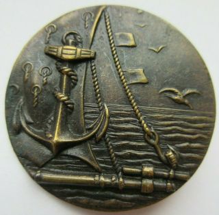 Outstanding X Large Antique Victorian Metal Picture Button Sailboat Anchor (a)