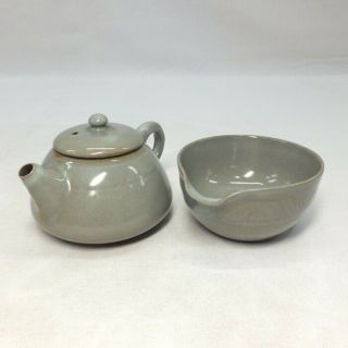 H857: Japanese Teapot And Yusamashi For Sencha Of Old Porcelain With Good Tone