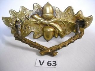 Antique Oak Leaf Brass Drawer Pull With Drop Bail
