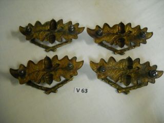 ANTIQUE OAK LEAF BRASS DRAWER PULL WITH DROP BAIL 4