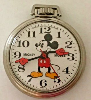 Vintage Rare Pie Eyed Bradley Mickey Mouse Pocket Watch Open Face