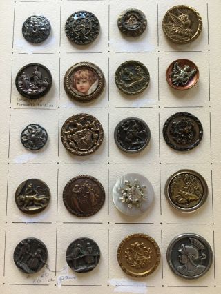 Antique Brass Picture Buttons Incl.  Rare Mr Samson Mlle Dalila Monkey Button