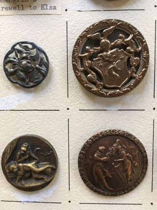 antique brass picture buttons incl.  rare mr samson mlle dalila monkey button 4