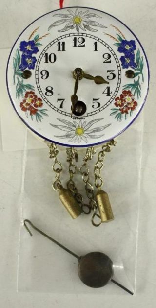 Vintage Germany Porcelain Dial Miniature Clock Wintermantel Key Wind Pendulum