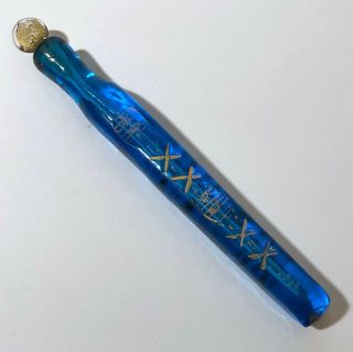 Antique Cobalt Blue Glass Tear Catcher Lachrymatory Perfume Scent Vial Bottle