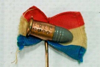 Spanish American War Stickpin " Cuba " Bullet On Red White And Blue Ribbon.