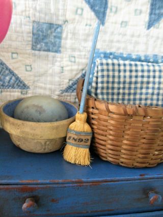 Vintage Miniature Dollhouse Broom French Blue Milk Paint