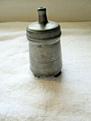Very Rare 19th Cent.  Pewter Baby Bottle With Cherub Feet