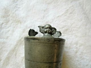 VERY RARE 19TH CENT.  PEWTER BABY BOTTLE WITH CHERUB FEET 4