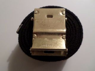 U.  S MILITARY STYLE BLACK WEB BELT WITH SOLID BRASS BUCKLE U.  S.  A MADE 2
