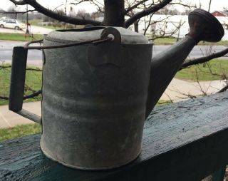 Vintage Galvanized 6 Watering Can Sprinkler W/ Brass Face Rose Farm Garden 8.  5 "