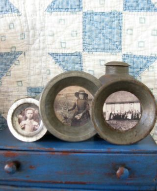 3 Antique Tin Toy Baking Pans Old Photo Prints Children