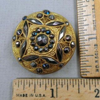 Brass Dome Antique Button,  1800s,  1 - Piece W/ Extensive Cut Steel Trim,  Large