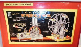 Vintage Erector Set Giant Ferris Wheel Parts No 8 1/2 Red Metal Box Ac Gilbert