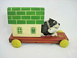 Vintage Hustler Toy Dog In Doghouse Motion Pull Toy Metal & Wood Sterling Il