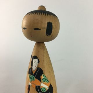 Japanese Kokeshi Doll Vtg Wood Carving Figurine Bobblehead Ukiyoe Samurai Kf96