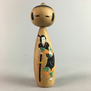 Japanese Kokeshi Doll Vtg Wood Carving Figurine Bobblehead Ukiyoe Samurai KF96 2