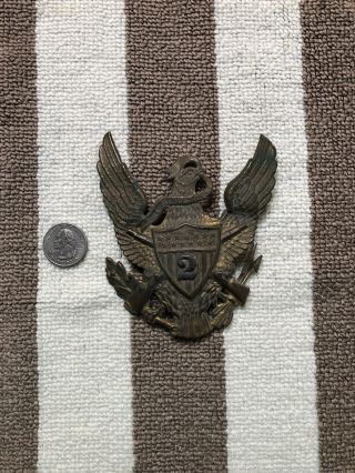 Us Post Civil War 1902 Dress Eagle Hat Badge 2nd Regiment Minn.  Nat.  Guard