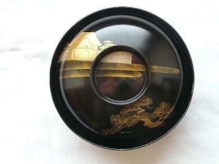 Antique Japanese Maki - E Lacquer Chawan With Landscape 1900 - 15 Handpainted 4421a