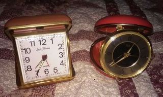 Vintage Elgin Travel Alarm Clock Clamshell Design And Seth Thomas Travel Alarm