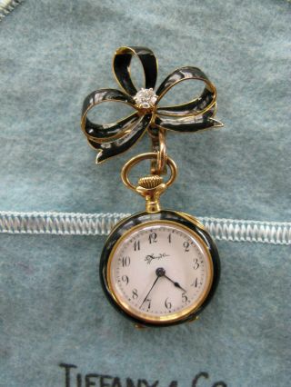 Antique Tiffany & Co.  Yellow Gold Diamond Enamel Lapel Pendant Pocket Watch 2