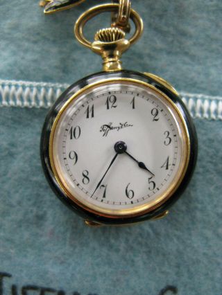 Antique Tiffany & Co.  Yellow Gold Diamond Enamel Lapel Pendant Pocket Watch 3