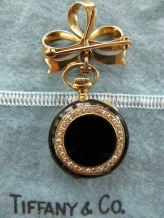 Antique Tiffany & Co.  Yellow Gold Diamond Enamel Lapel Pendant Pocket Watch 4