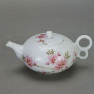 China Old Hand - Carved Porcelain Famille Rose Plum Blossom Pattern Teapot C01