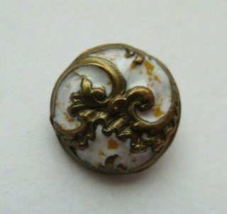 Antique Vtg French Champleve Enamel Button W/ Flowers 1/2 " (a)