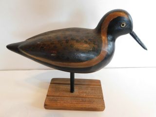 Vintage Hand Carved Wooden Shore Bird Decoy Glass Eyes Hunting 2