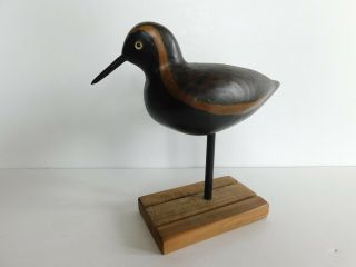Vintage Hand Carved Wooden Shore Bird Decoy Glass Eyes Hunting 8