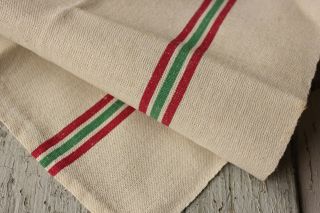 Christmas Towel Linen French Vintage Red Green Stripe Cloth Kitchen Hand Fabric